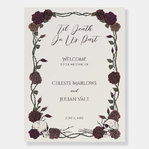 Skulls Roses Til Death Linen Wedding Welcome Sign