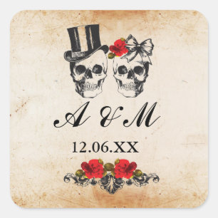 Skulls Rustic Vintage Red Roses Stickers Labels