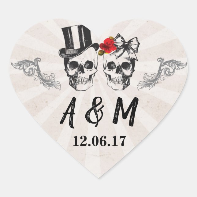 Skulls Rustic Vintage Scroll Roses Stickers Labels (Front)