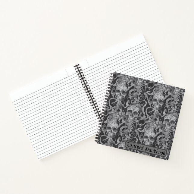 Skulls & Scrolls Gray Scary Witch's Handbook Notebook (Inside)