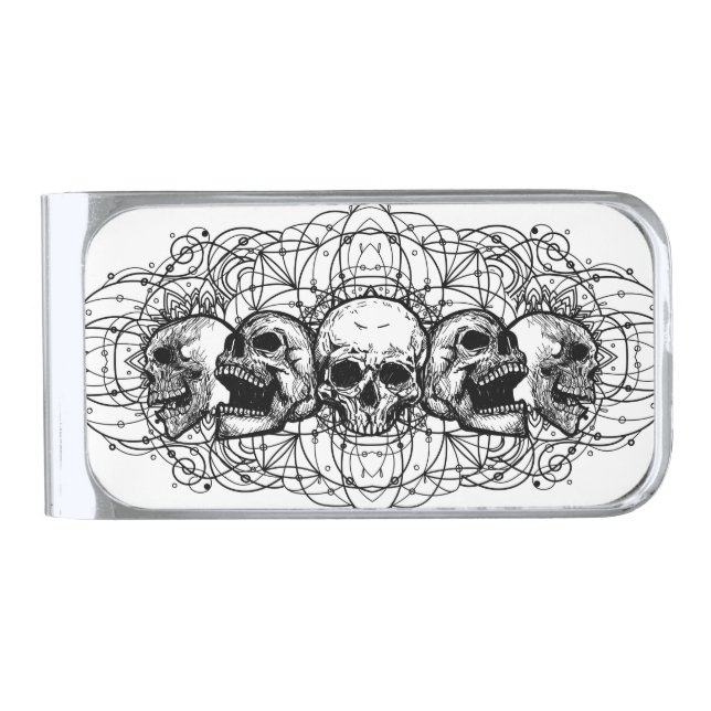 Skulls Silver Finish Money Clip (Front)