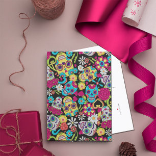 Skulls Skeleton Gardener   Floral Sugar Skulls Announcement Postcard