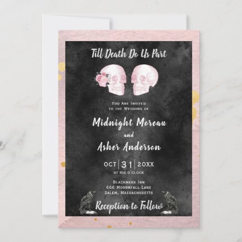 Skulls Skeleton Till Death Do Us Part Black Pink Invitation