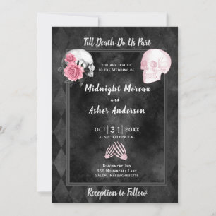 Skulls Skeleton Till Death Do Us Part Black Pink Invitation