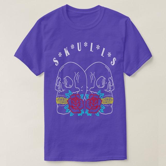 Skulls Skull Skeleton Bones Flowers T-Shirt (Design Front)