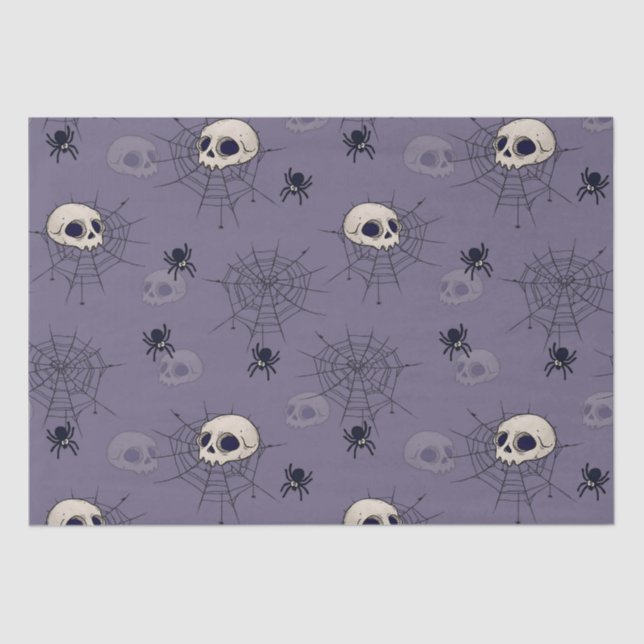Skulls Spiders Spiderwebs Blue Halloween Tissue Paper (Front)