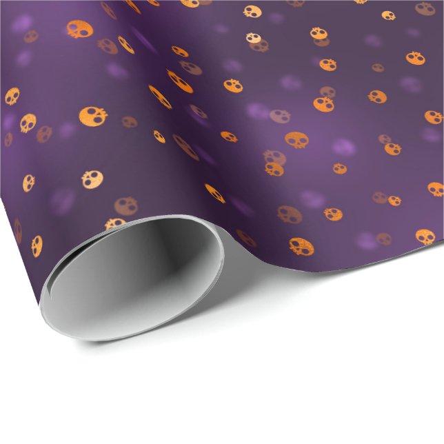 Skulls Spooky Bokeh Purple Halloween Pattern Wrapping Paper (Roll Corner)