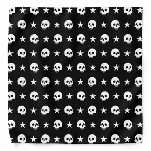 Skulls  Stars in Black  White Bandana