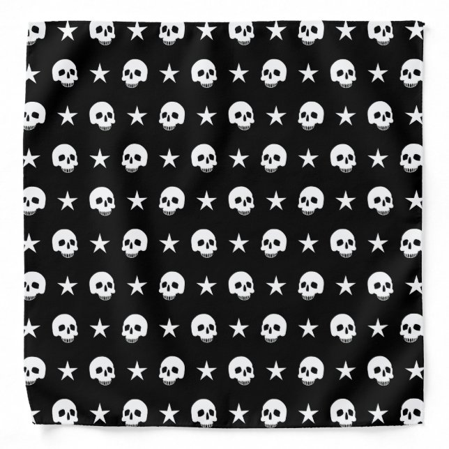 Skulls + Stars in Black & White Bandana (Front)
