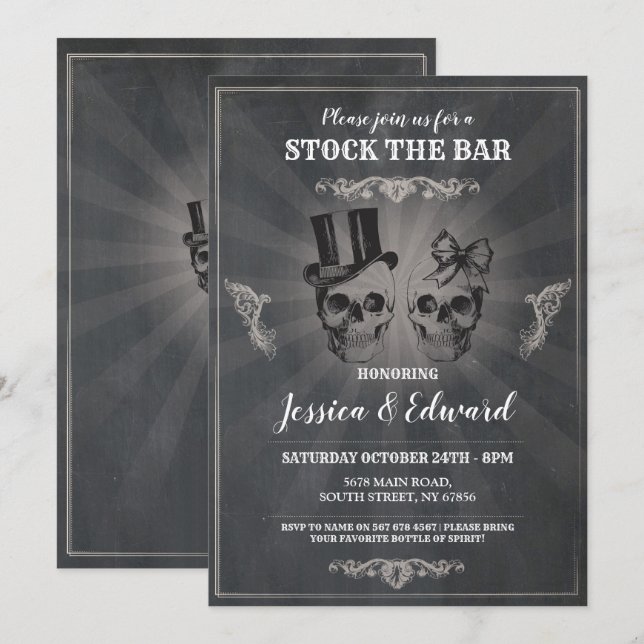Skulls Stock The Bar Halloween Chalk Invitation (Front/Back)