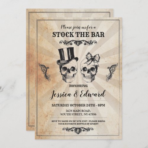 Skulls Stock The Bar Halloween Vintage Invite