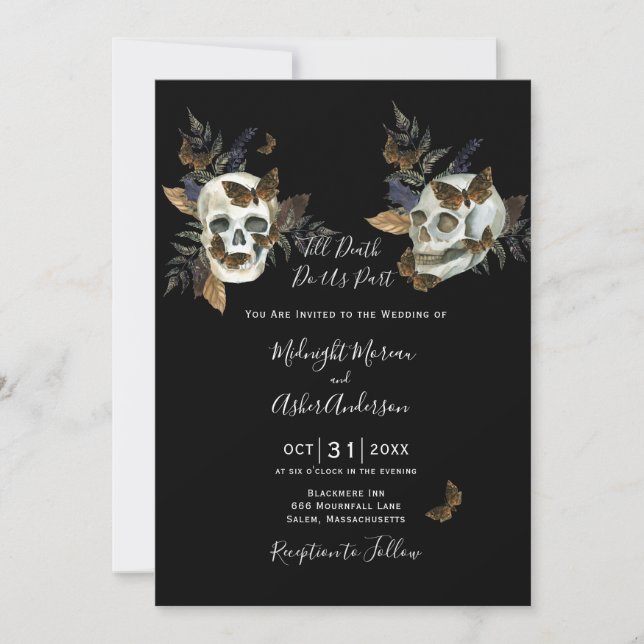 Skulls Till Death Do Us PartGothic Wedding Invitation (Front)