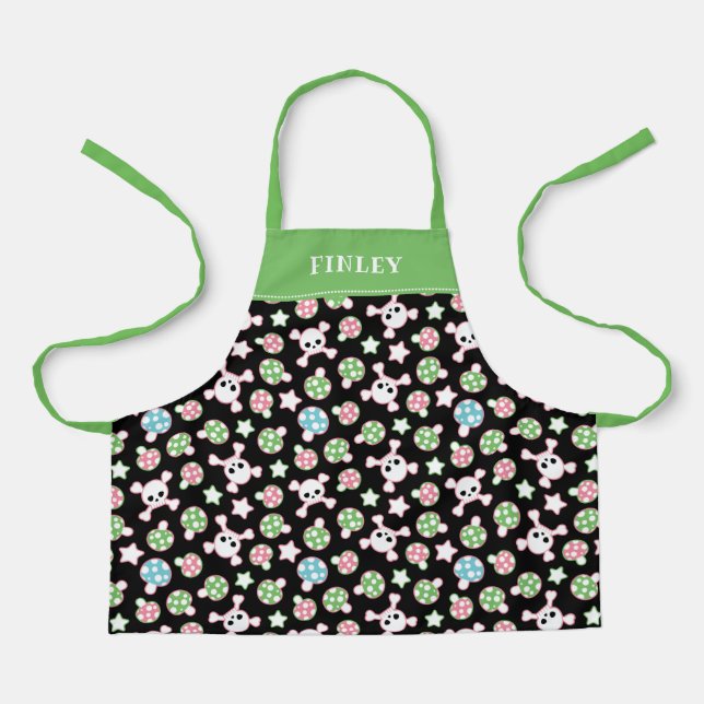 Skulls & Toadstools Cute Goth Pattern Add Name Apron (Front)