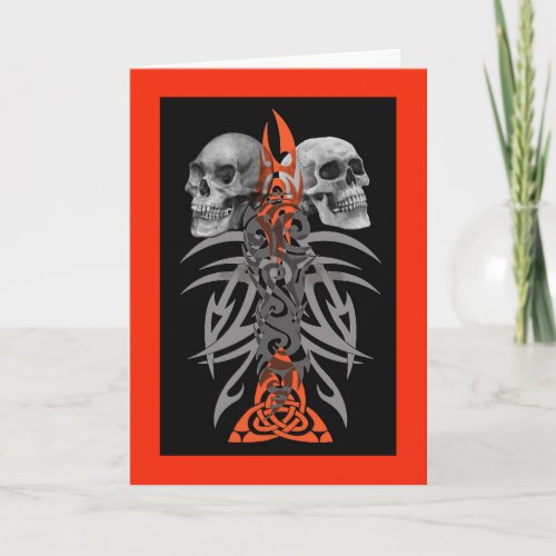 Skulls tribal pattern card