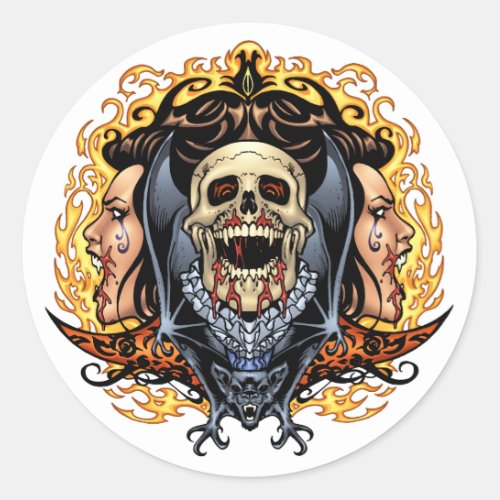 Skulls Vampires and Bats customizable by Al Rio Classic Round Sticker