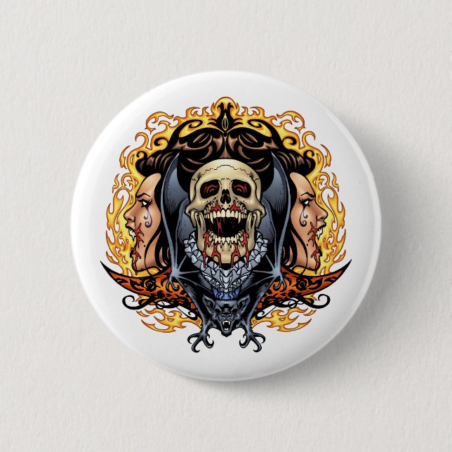 Skulls, Vampires and Bats customizable by Al Rio. Pinback Button (Front)