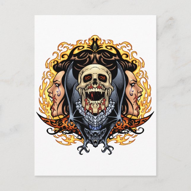 Skulls, Vampires and Bats customizable by Al Rio. Postcard (Front)