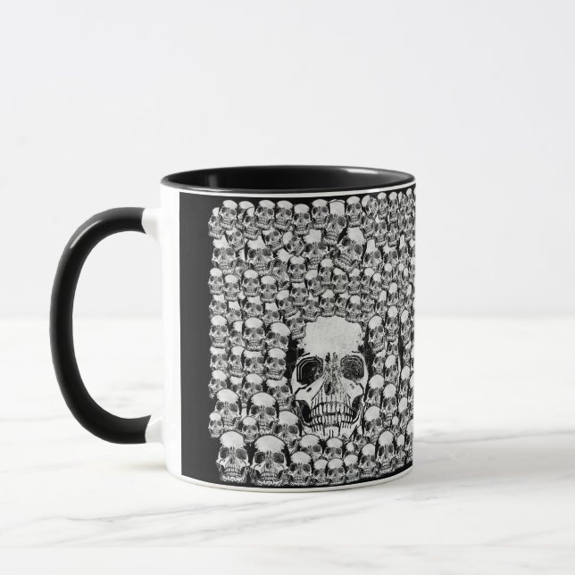 SKULLS WALL DEATH DEAD SKELETON BLACK WHITE MUG (Left)