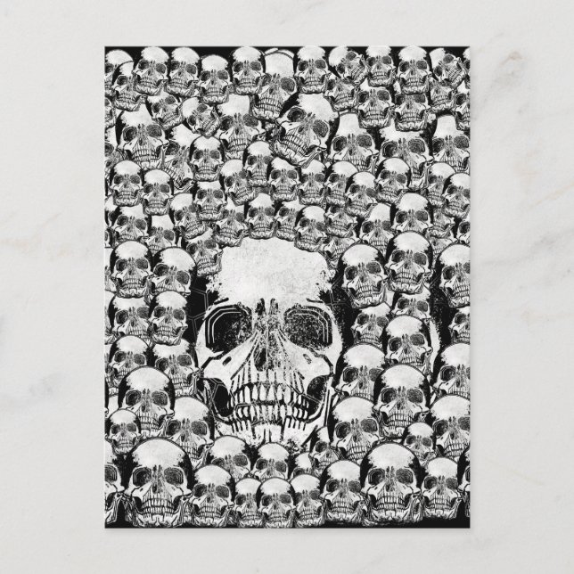 SKULLS WALL DEATH DEAD SKELETON BLACK WHITE POSTCARD (Front)