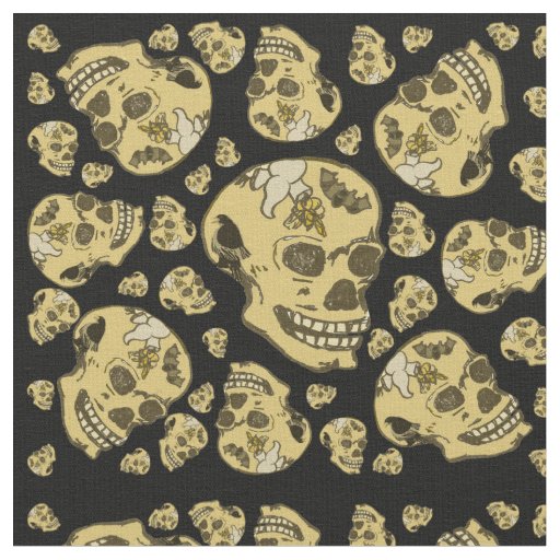 Skulls with Bat Raven and Ghost Tattoos Fabric