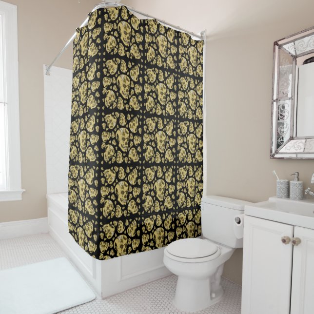 Skulls with Bat Raven and Ghost Tattoos Shower Curtain (In Situ)