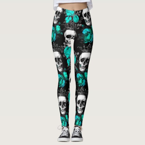 Skulls With Crowns  Roses Leggings