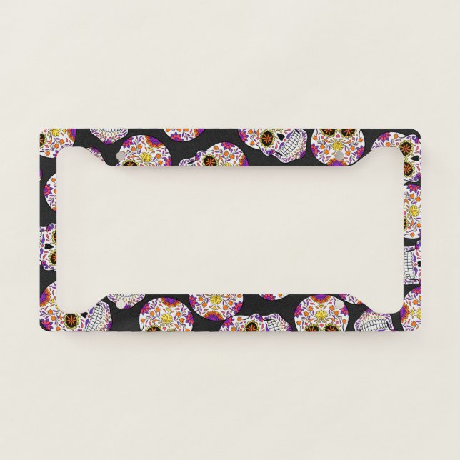 Skulls With Flowers License Plate Frame (Front)