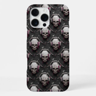 Skulls with Headphones 3D for DJs, Music Lovers iPhone 16 Pro Max Case