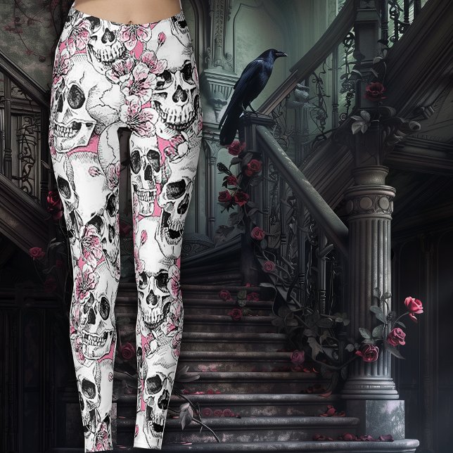Skulls with Pink Flowers Leggings (Creator Uploaded)