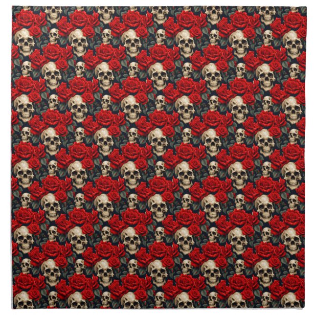 Skulls with Red and Black Roses Cloth Napkin (Front)