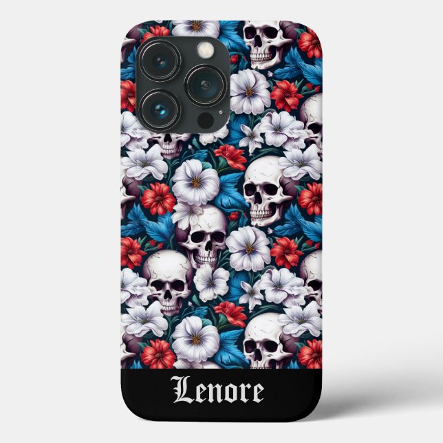 Skulls with Red and White Flowers Case-Mate iPhone Case (Back)