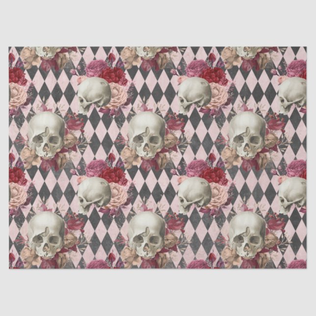 Skulls with Roses and Pink Checkered Tissue Paper (Front)