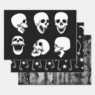 SKULLS Wrapping Paper Flat Sheet Set of 3