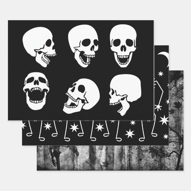 SKULLS Wrapping Paper Flat Sheet Set of 3 (Set)