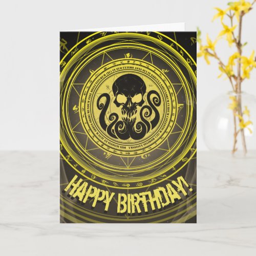 Skullthulhu Fearful Yellow Birthday Card