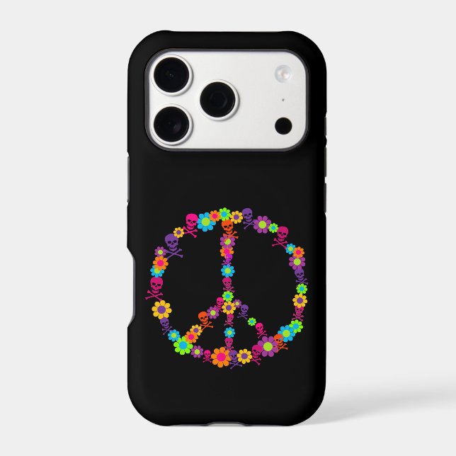Skully Flower Power Peace Sign iPhone Case (Back)