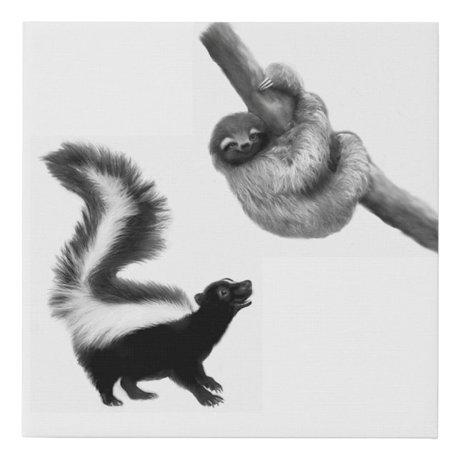 Skunk and Sloth Design by Leslie Harlow Faux Canvas Print (Front)