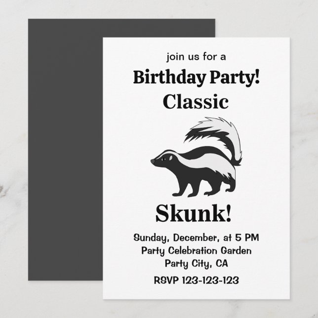 Skunk Animal Funny Birthday Invitation (Front/Back)
