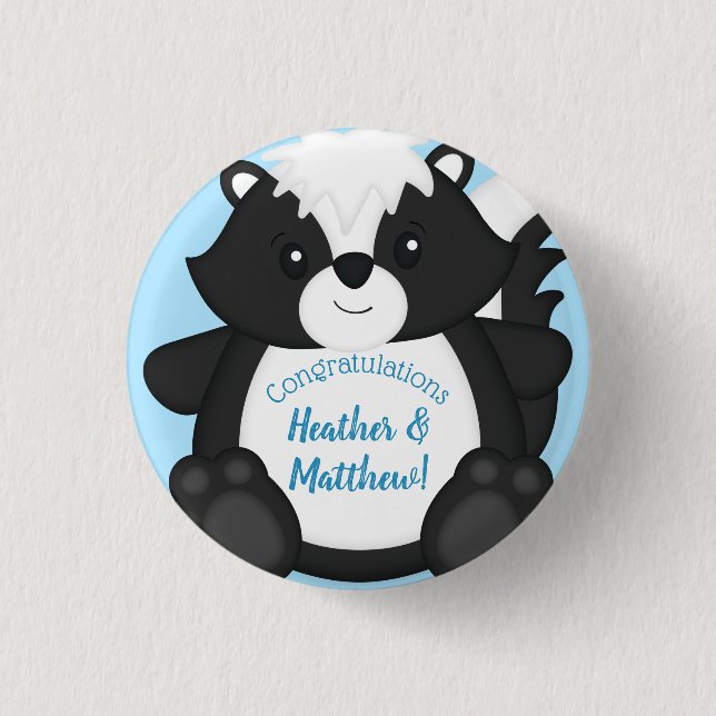 Skunk Baby Shower Blue Button (Front)