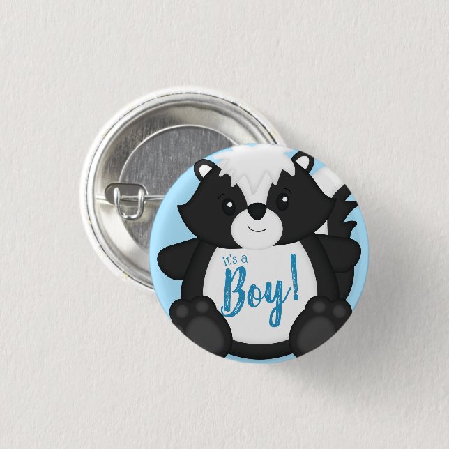 Skunk Baby Shower Blue Button (Front & Back)