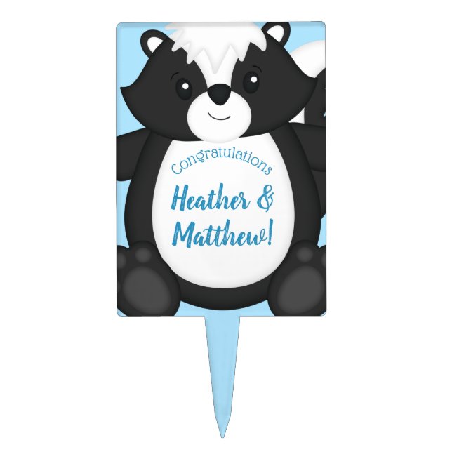 Skunk Baby Shower Blue Cake Topper (Front)