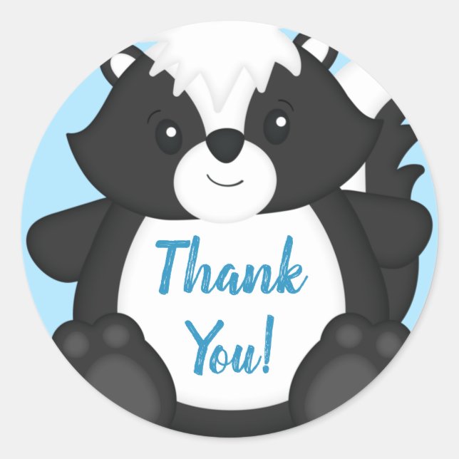 Skunk Baby Shower Blue Classic Round Sticker (Front)