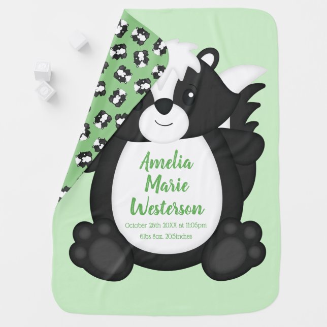 Skunk Baby Shower Green Blanket (In Situ)