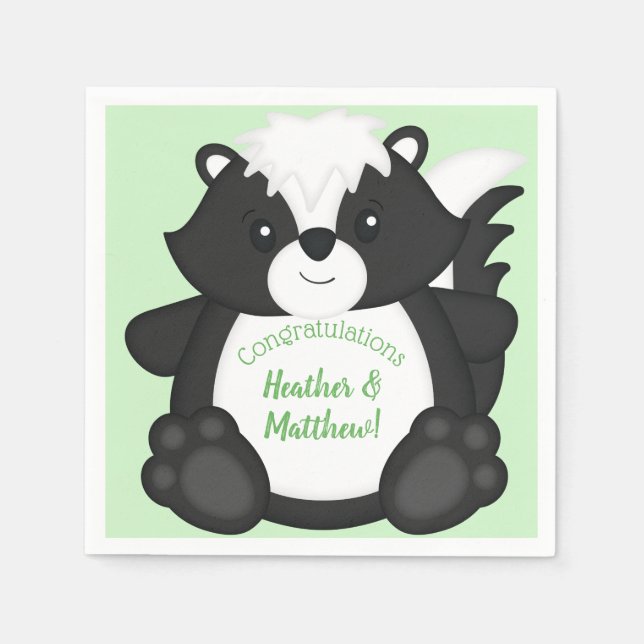 Skunk Baby Shower Green Napkins (Front)