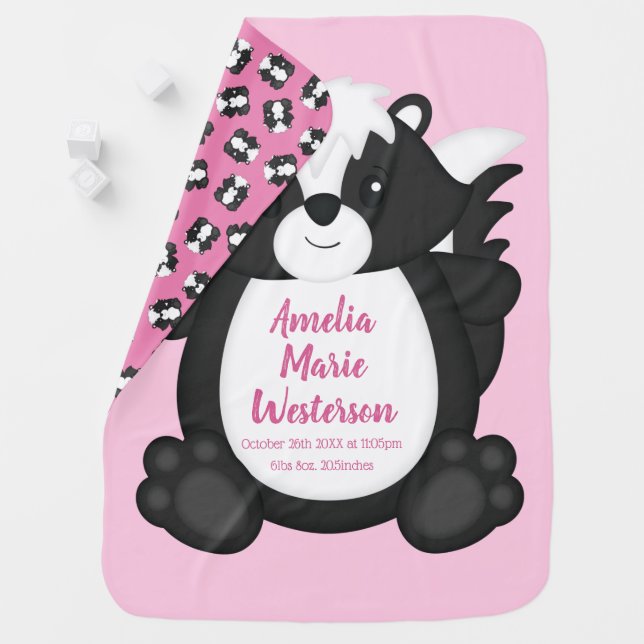 Skunk Baby Shower Pink Blanket (In Situ)