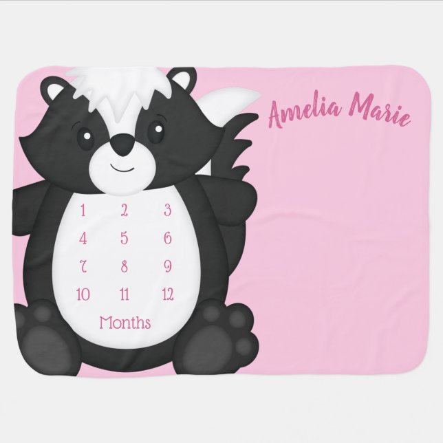 Skunk Baby Shower Pink Blanket (Horizontal)