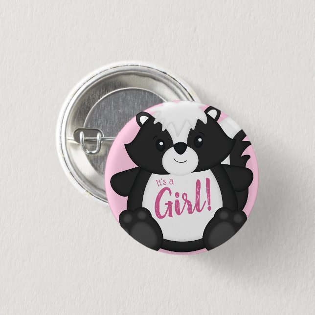 Skunk Baby Shower Pink Button (Front & Back)