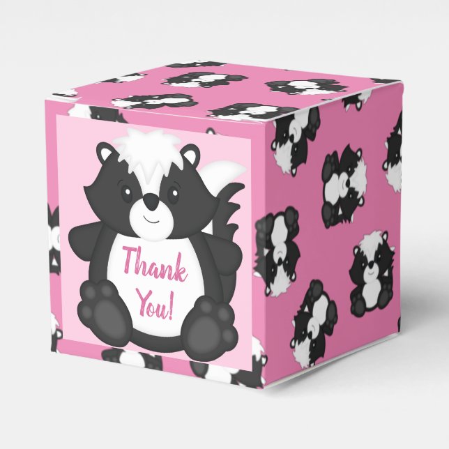 Skunk Baby Shower Pink Favor Boxes (Front Side)