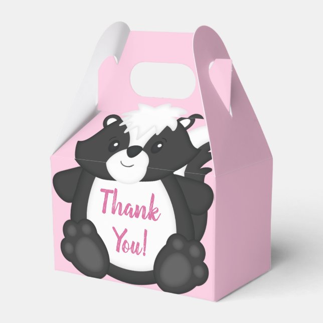 Skunk Baby Shower Pink Favor Boxes (Front Side)