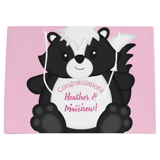 Skunk Baby Shower Pink Large Gift Bag (Front)